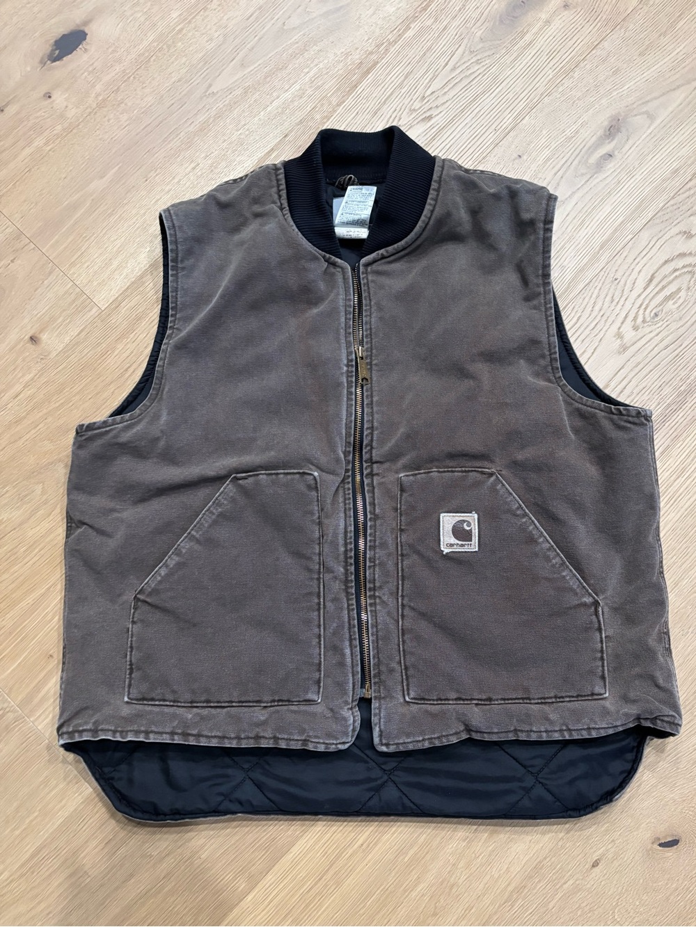 Vintage Carhartt Cotton Duck Work Vest, Quilted,Faded Brown Wash, Lagenlook, XL
